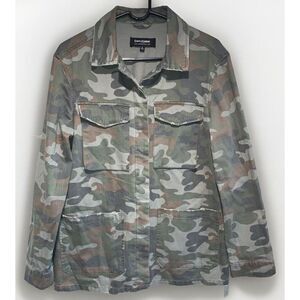 Coffee Shop Camo‎ Jacket Women's Size Large Greens Military Distressed Pockets